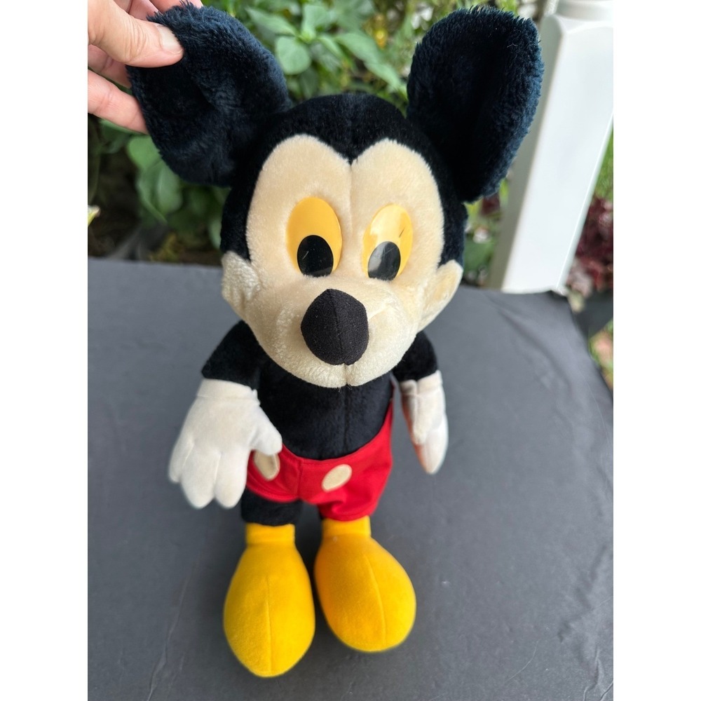 Vintage Disney Mickey Mouse Plush Toy Yellow Plastic Eyes Red Shorts Collectible